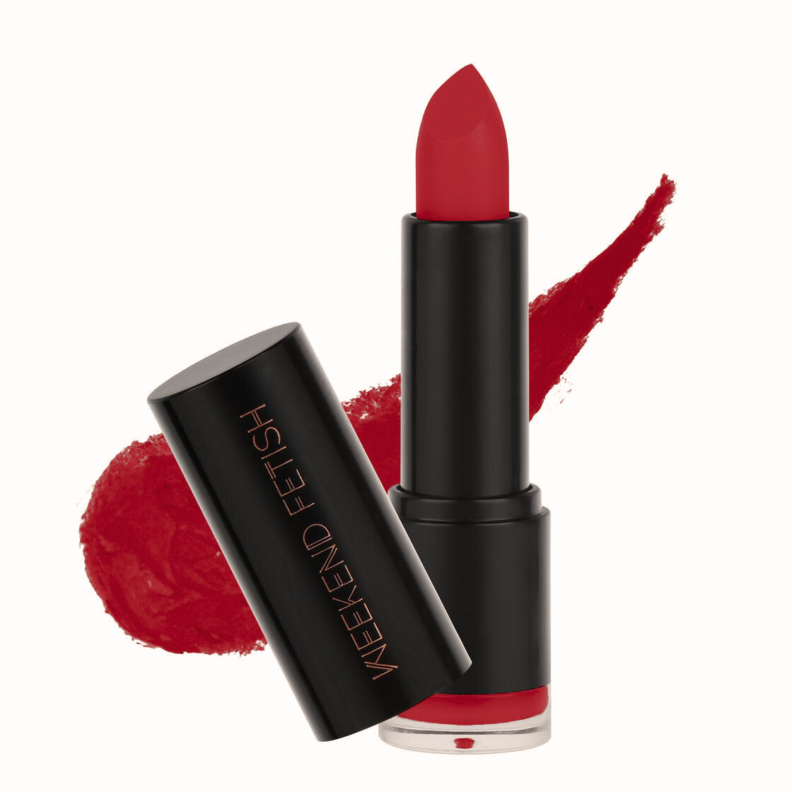 Weekend Fetish Creamy Matte Lipstick Strawberry Crush, in a bright red shade